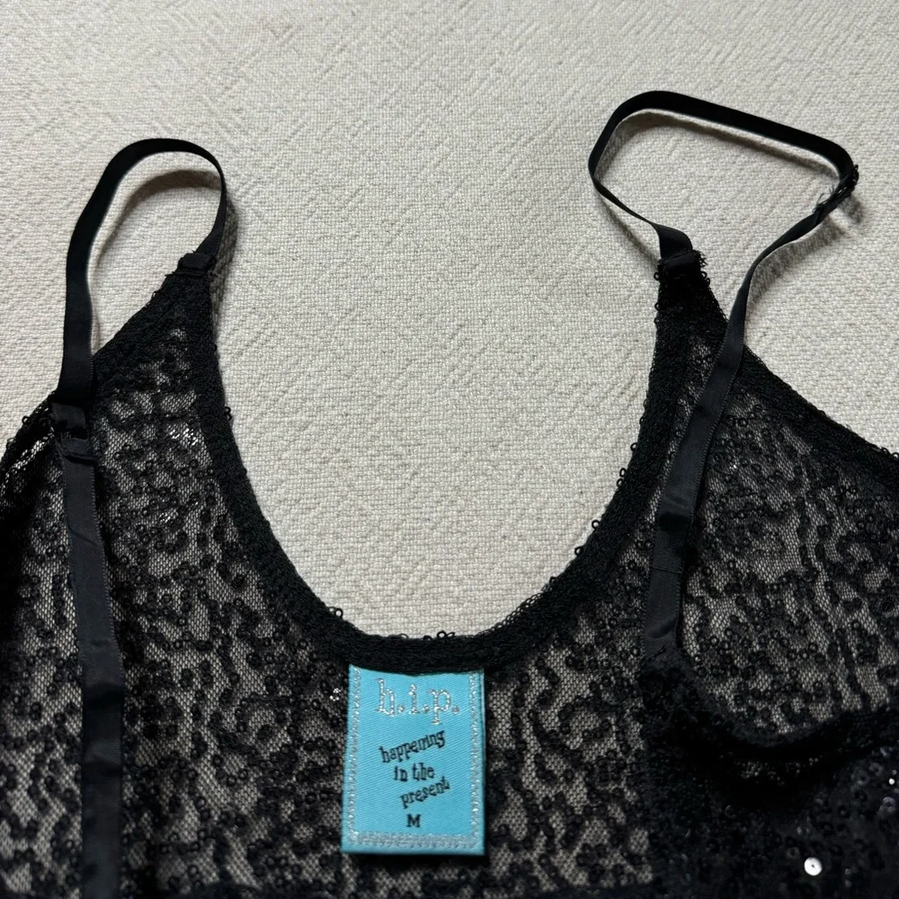 Y2K HIP Black Sequin Sheer Slip S/M